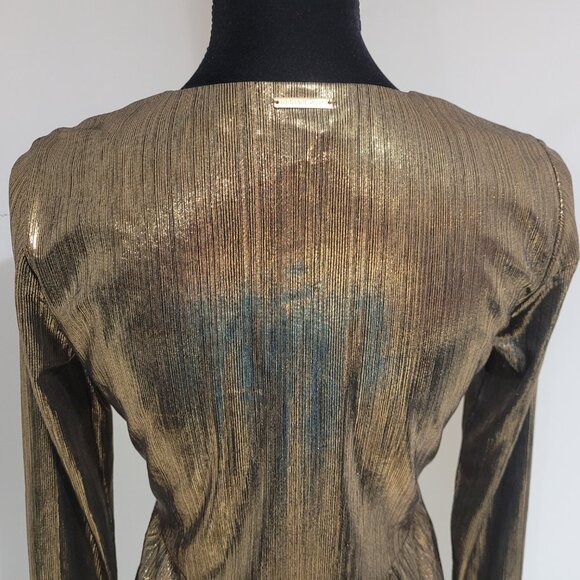 Michael Kors Gold Flowy Long Sleeve V-Neck Top Blouse Size Small Metallic NEW - Picture 6 of 12